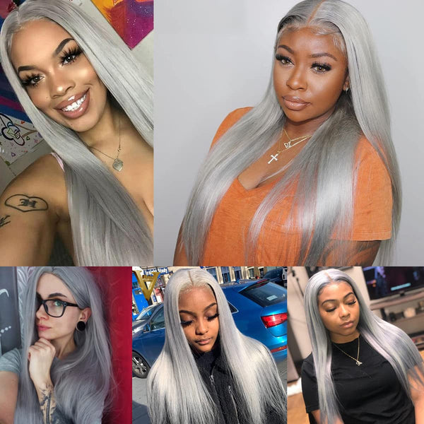 Sahar Tara Straight Human Hair Lace Front 13X4" Wig #Grey