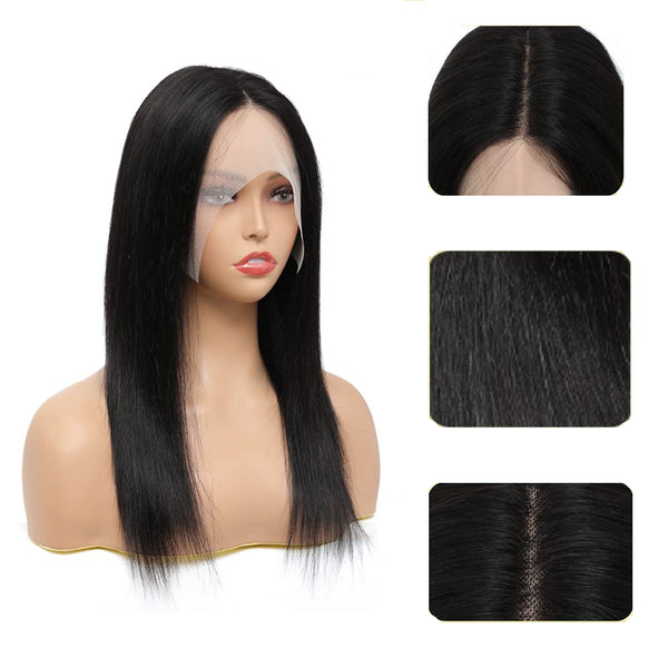 Tara Straight Human Hair T Part Lace Front Wig #1B Natural Black