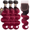 Fuchsia Queen Remy Human Hair Bundle with Closure / Body Wave Dip Dye