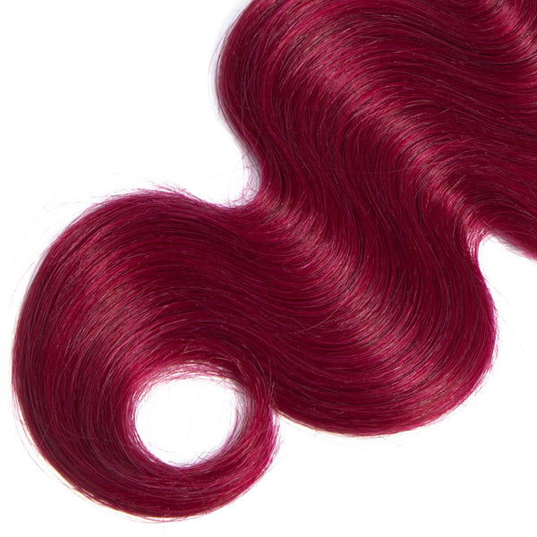 Fuchsia Queen Remy Human Hair Bundle with Frontal / Body Wave Dip Dye