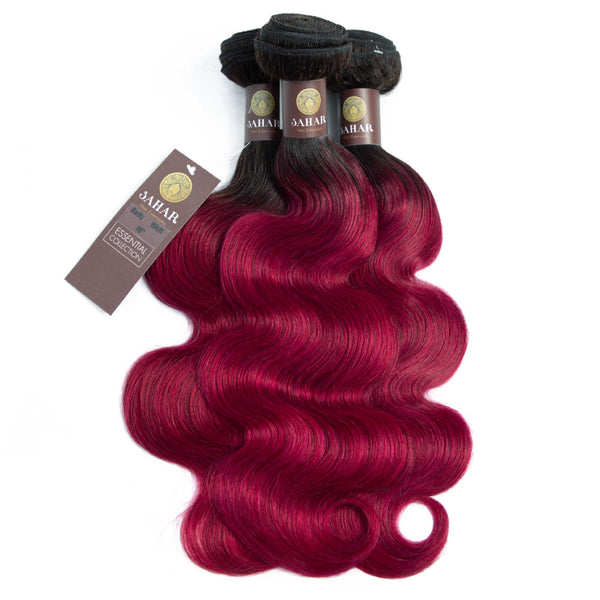 Fuchsia Queen Remy Human Hair Bundle with Frontal / Body Wave Dip Dye