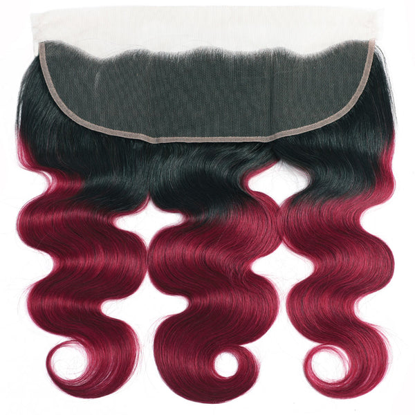 Fuchsia Queen Remy Human Hair Bundle with Frontal / Body Wave Dip Dye