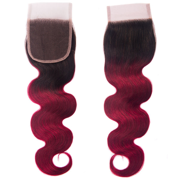 Fuchsia Queen Remy Human Hair Bundle with Closure / Body Wave Dip Dye
