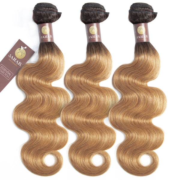 Strawberry Blonde Remy Hair Bundle with Frontal / Body Wave Dip Dye