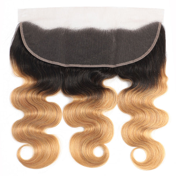 Strawberry Blonde Remy Hair Bundle with Frontal / Body Wave Dip Dye