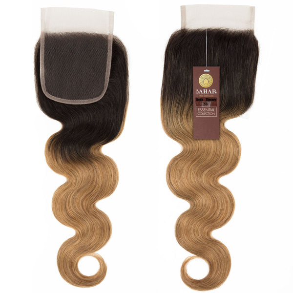 Strawberry Blonde Remy Human Hair Bundle with Closure / Body Wave Dip Dye