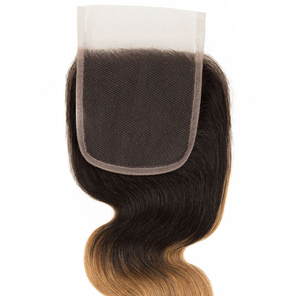 Strawberry Blonde Remy Human Hair Bundle with Closure / Body Wave Dip Dye