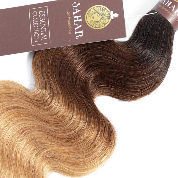 Ombre Chocolate Brown / Strawberry Blonde Remy Hair Bundle with Frontal / Body Wave