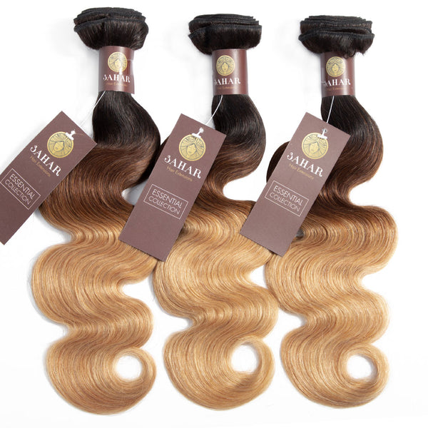 Ombre Chocolate Brown / Strawberry Blonde Remy Hair Bundle with Frontal / Body Wave