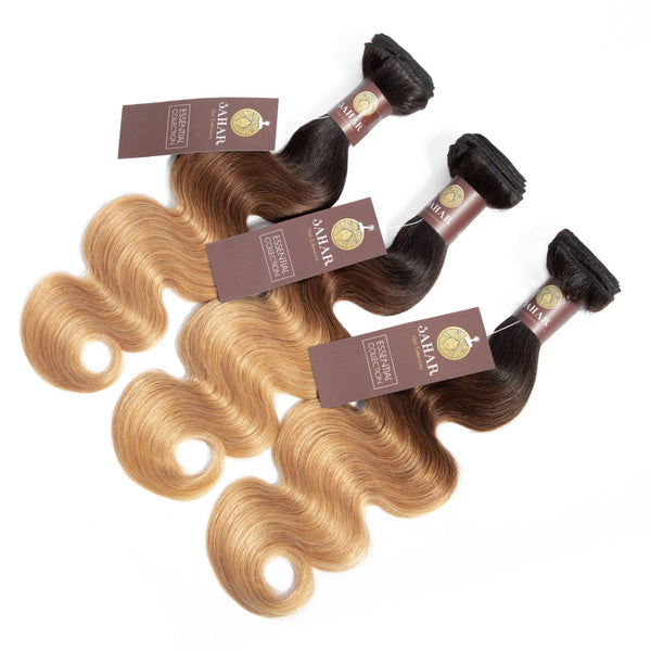Ombre Chocolate Brown / Strawberry Blonde Remy Hair Bundle with Frontal / Body Wave