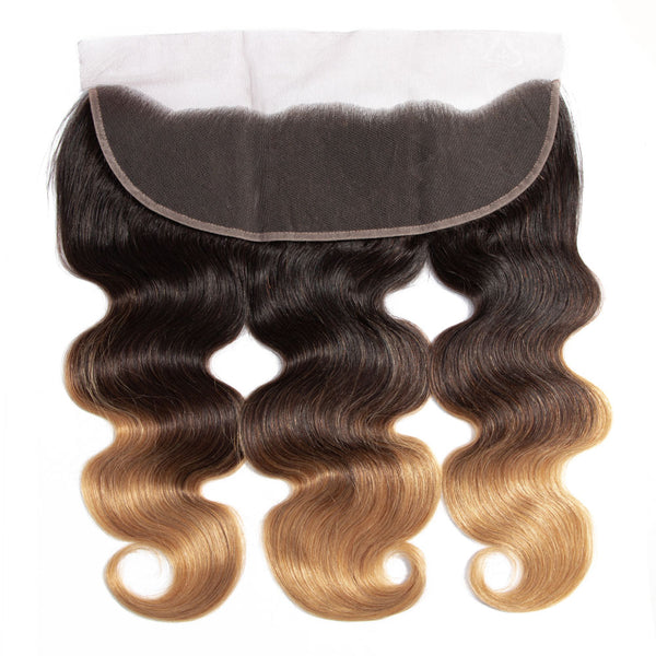 Ombre Chocolate Brown / Strawberry Blonde Remy Hair Bundle with Frontal / Body Wave