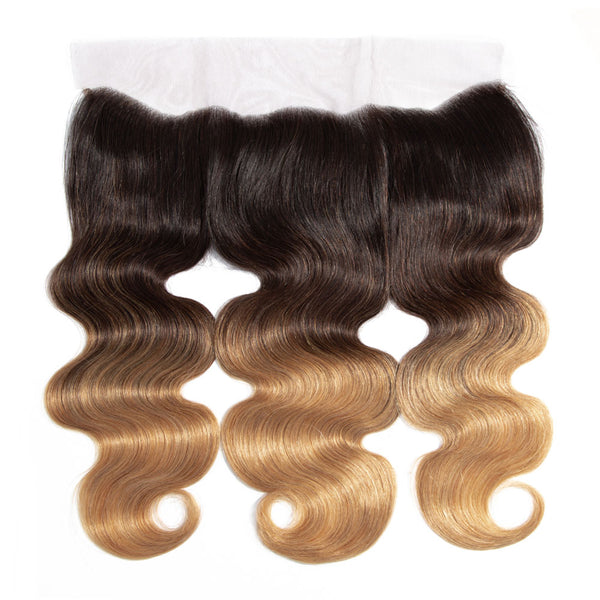 Ombre Chocolate Brown / Strawberry Blonde Remy Hair Bundle with Frontal / Body Wave