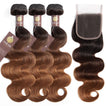 Ombre Chocolate Brown / Auburn Remy Hair Bundle with Closure / Body Wave