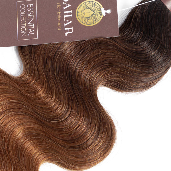 Ombre Chocolate Brown / Auburn Remy Hair Bundle with Frontal / Body Wave