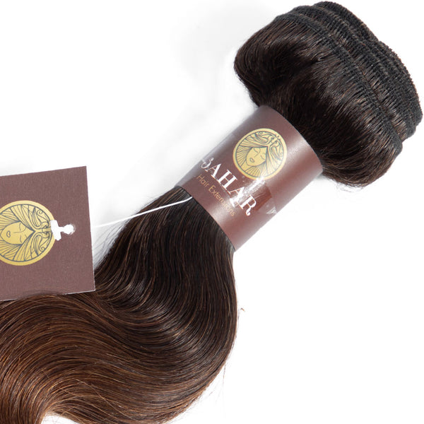 Ombre Chocolate Brown / Auburn Remy Hair Bundle with Frontal / Body Wave