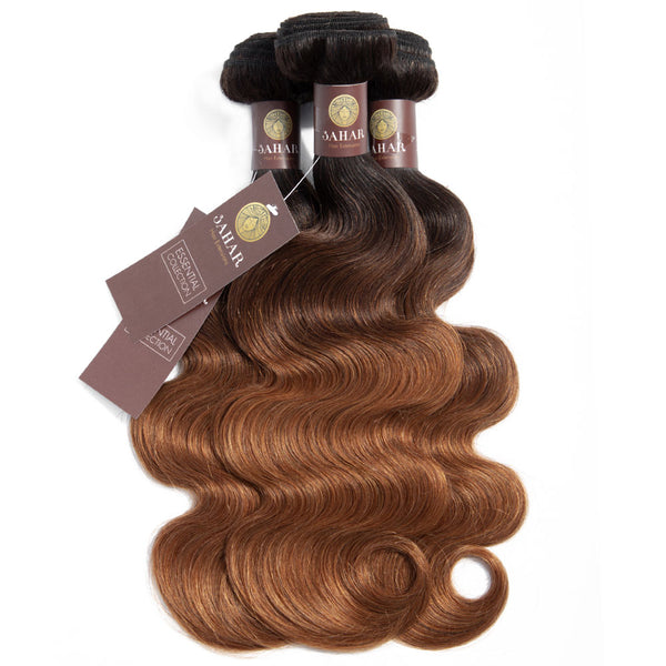 Ombre Chocolate Brown / Auburn Remy Hair Bundle with Closure / Body Wave