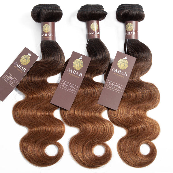 Ombre Chocolate Brown / Auburn Remy Hair Bundle with Frontal / Body Wave