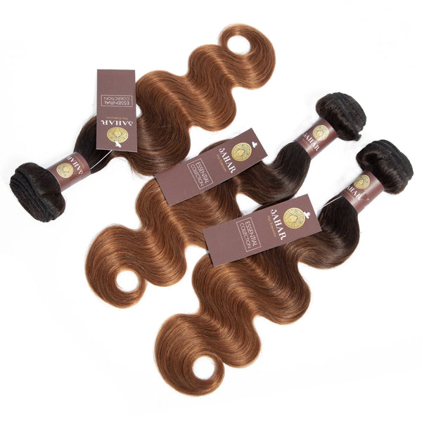 Ombre Chocolate Brown / Auburn Remy Hair Bundle with Frontal / Body Wave