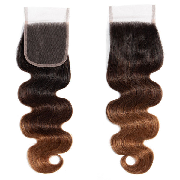 Ombre Chocolate Brown / Auburn Remy Hair Bundle with Closure / Body Wave