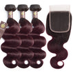 Midnight Red Remy Human Hair Bundle with Closure / Body Wave Dip Dye