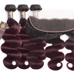 Midnight Red Remy Human Hair Bundle with Frontal / Body Wave Dip Dye