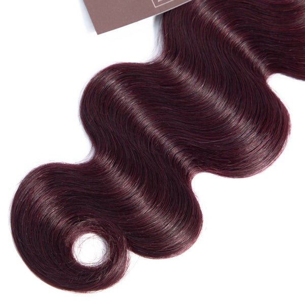 Midnight Red Remy Human Hair Bundle with Frontal / Body Wave Dip Dye