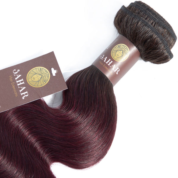 Midnight Red Remy Human Hair Bundle with Frontal / Body Wave Dip Dye