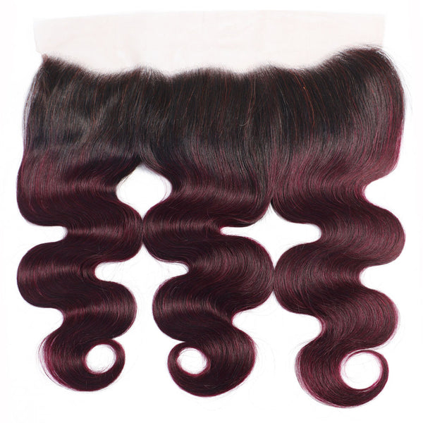 Midnight Red Remy Human Hair Bundle with Frontal / Body Wave Dip Dye