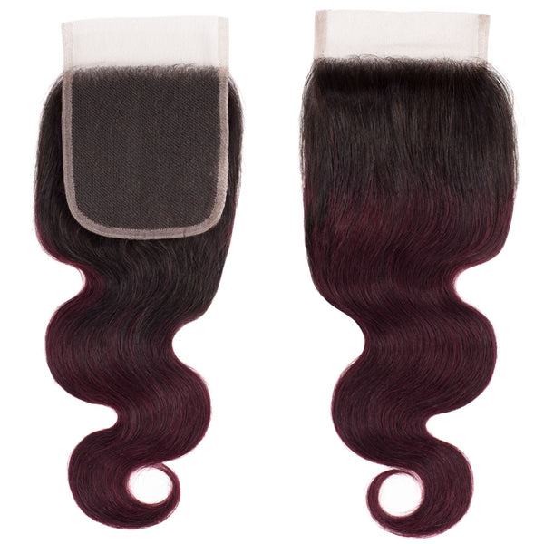Midnight Red Remy Human Hair Bundle with Closure / Body Wave Dip Dye
