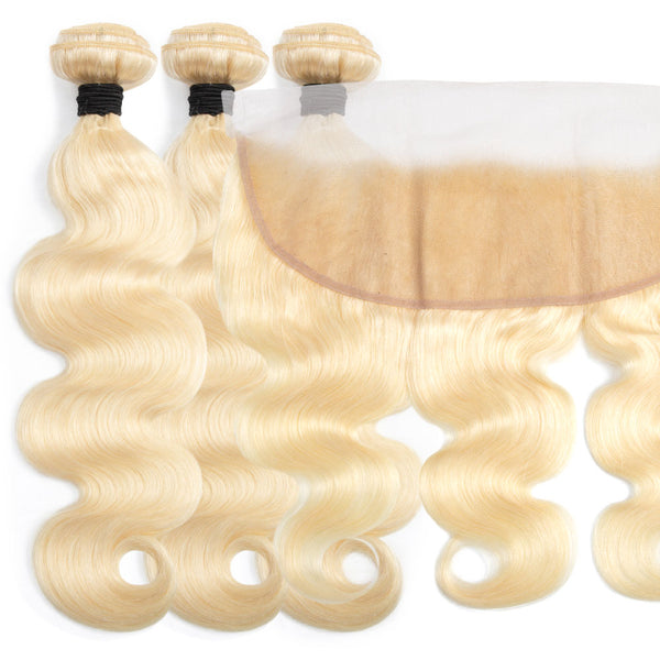 Beach Blonde Remy Human Hair Bundle with Frontal / Body Wave
