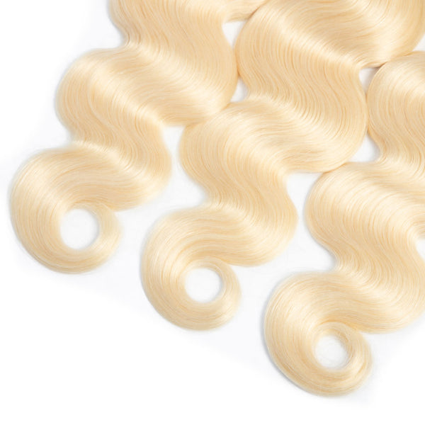 Beach Blonde Remy Human Hair Bundle with Closure / Body Wave
