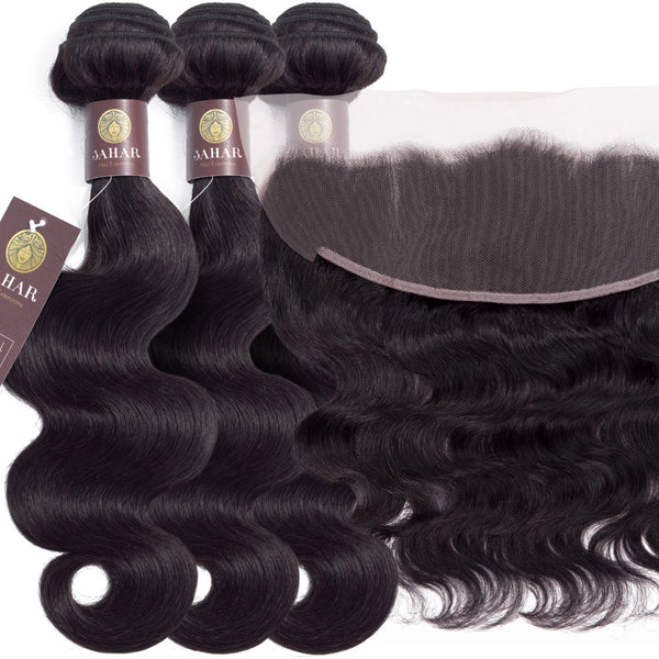 Body Wave Virgin Human Hair Bundle with Frontal / 8A Natural Black