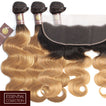Strawberry Blonde Remy Hair Bundle with Frontal / Body Wave Dip Dye