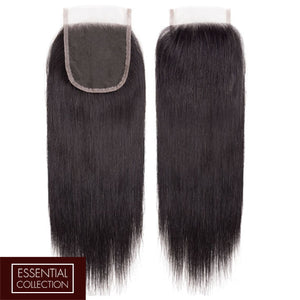 Straight Virgin Human Hair Closure 4x4 Inch Free Part / 8A Natural Black
