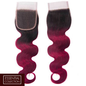 Fuchsia Queen Remy Human Hair Closure 4x4 Inch Body Wave - Free Part Dip Dye