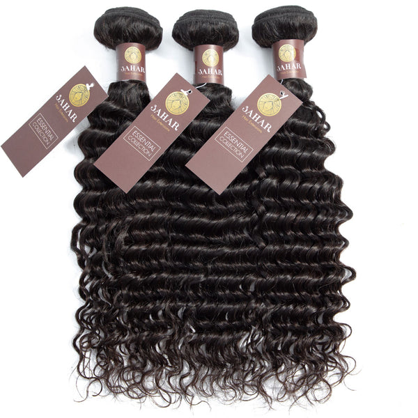Deep Wave Virgin Human Hair Bundle with 4x4 Closure / 8A Natural Black