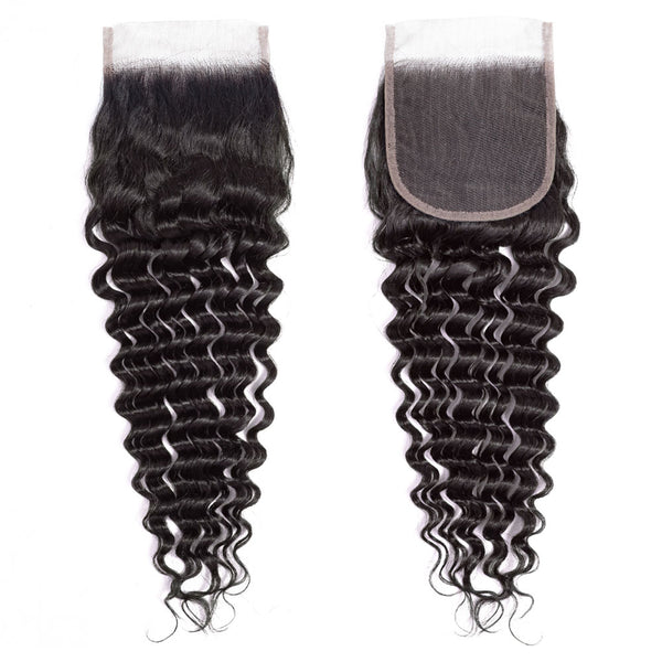 Deep Wave Virgin Human Hair Bundle with 4x4 Closure / 8A Natural Black