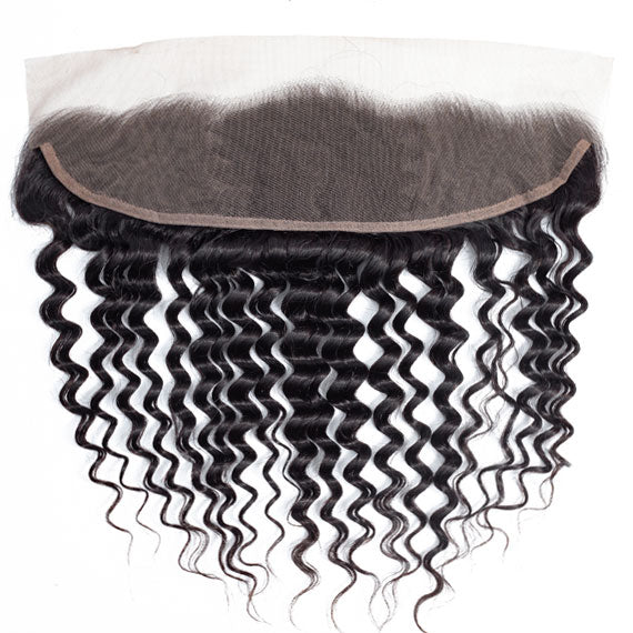 Deep Wave Virgin Human Hair Bundle with Frontal / 8A Natural Black