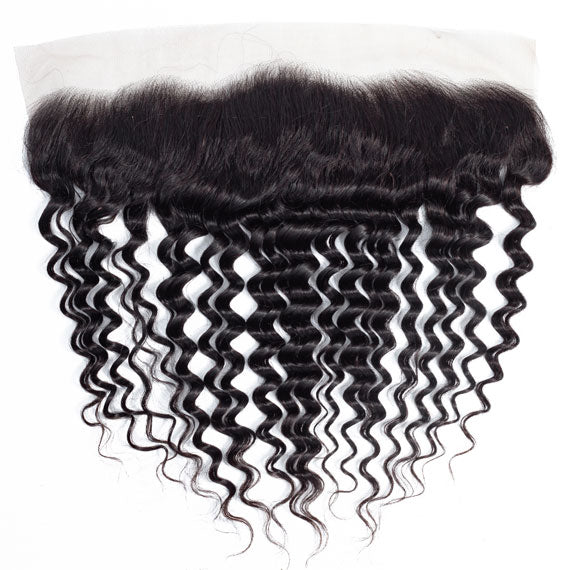 Deep Wave Virgin Human Hair Bundle with Frontal / 8A Natural Black