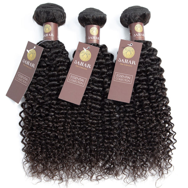 Jerry Curl Virgin Human Hair Bundle with 4x4 Closure / 8A Natural Black