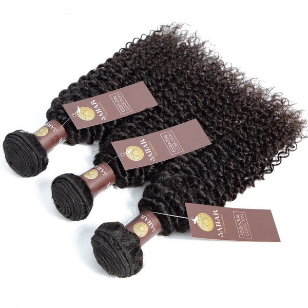 Jerry Curl Virgin Human Hair Bundle with Frontal / 8A Natural Black