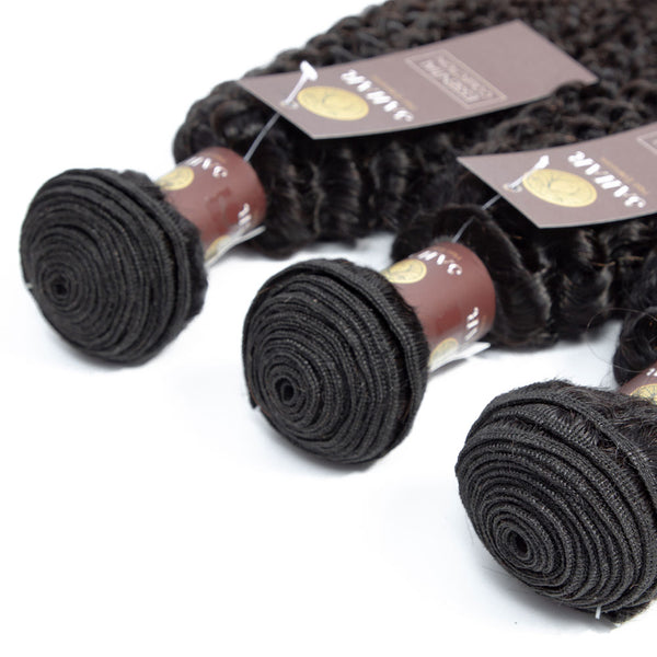 Jerry Curl Virgin Human Hair Bundle with Frontal / 8A Natural Black