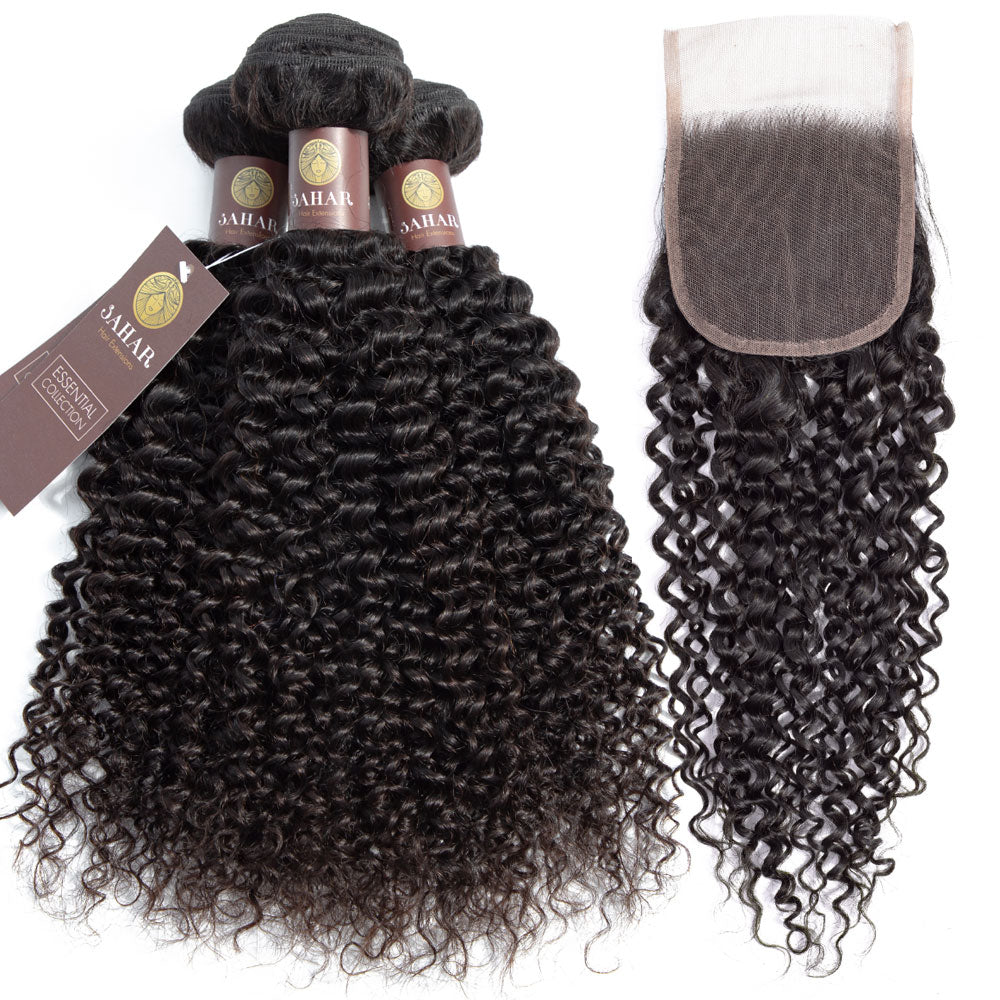 Virgin Hair Bundle Closure Jerry Curl Black Sahar Hair