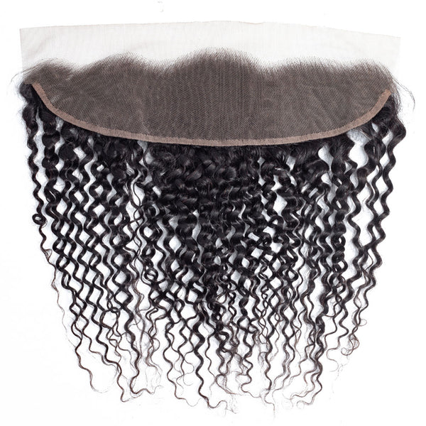 Jerry Curl Virgin Human Hair Bundle with Frontal / 8A Natural Black