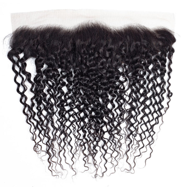 Jerry Curl Virgin Human Hair Bundle with Frontal / 8A Natural Black
