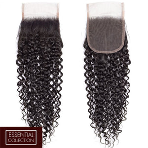 Jerry Curl Virgin Human Hair Closure 4x4 Inch Free Part / 8A Natural Black