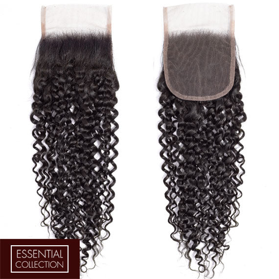Jerry Curl Virgin Human Hair Closure 4x4 Inch Free Part / 8A Natural Black