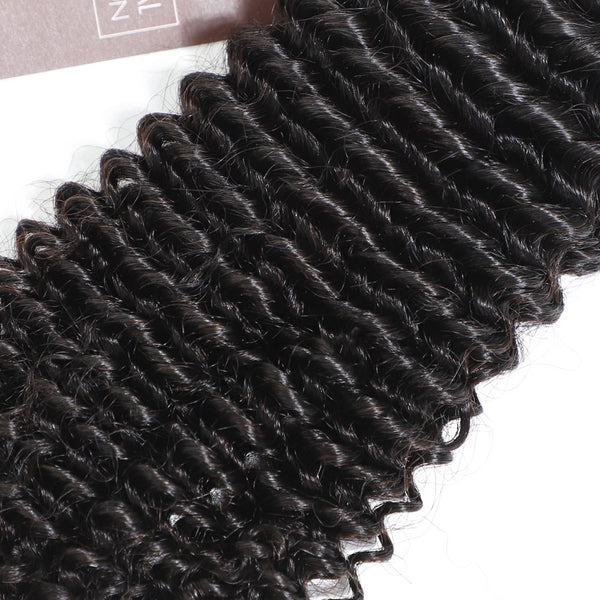 Deep Curls Virgin Human Hair Bundle with 4x4 Closure / 8A Natural Black