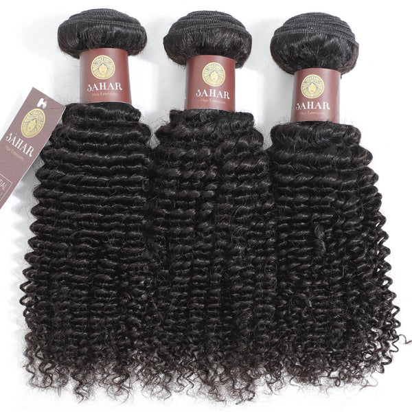 Deep Curls Virgin Human Hair Bundle with Frontal / 8A Natural Black