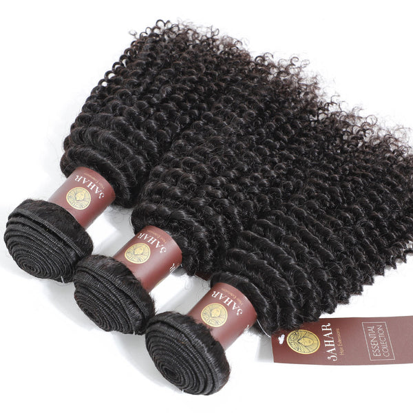 Deep Curls Virgin Human Hair Bundle with Frontal / 8A Natural Black